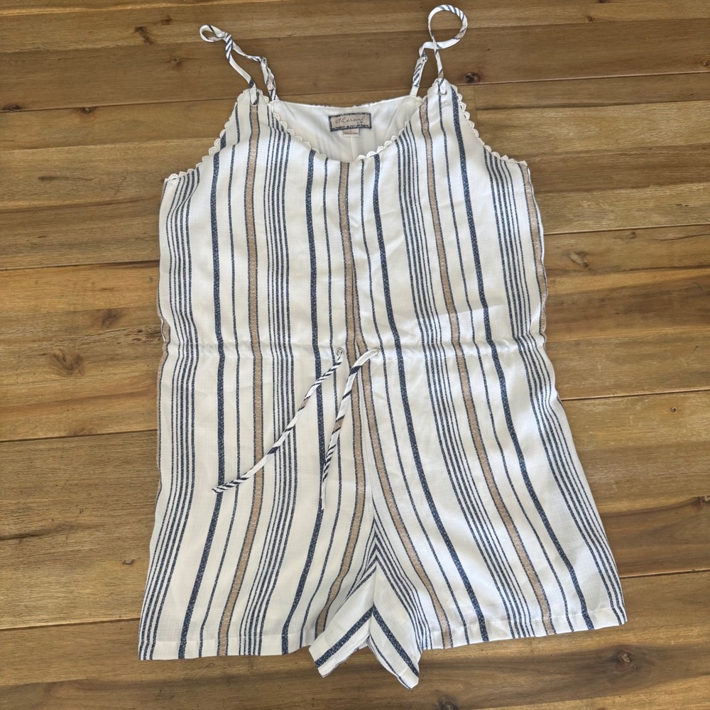 Ethereal By Anthropologie Striped Drawstring Waist Romper Women's Size L